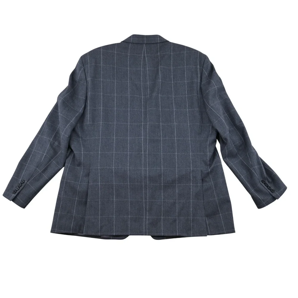 100% Wool Lauren Ralph Lauren Windowpane Plaid Grey Suit Jacket Blazer 46R Luxe